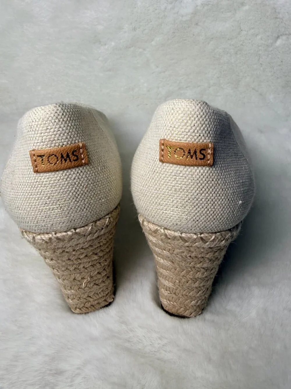 TOMS Cream Canvas Metallic Glint  Wedge Alpargata Espadrilles